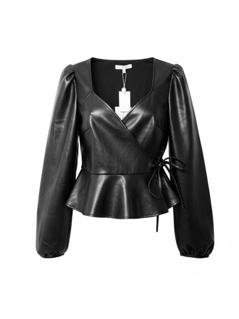 WAYF Women’s Y2K‎ Faux Leather Wrap Top Moto Wester Sz. Small Black Long Sleeve